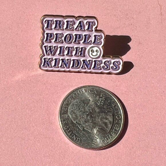 Treat people with kindness purple y2k bubble letter enamel pin - Picture 4 of 7